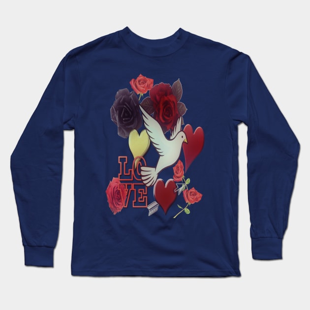 LOVE Vintage Pattern Long Sleeve T-Shirt by RoxanneG